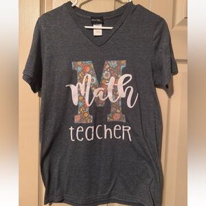 Math Teacher V-Neck T-Shirt Womens Small‎ Short Sleeve Gray Claire Lynn Designs